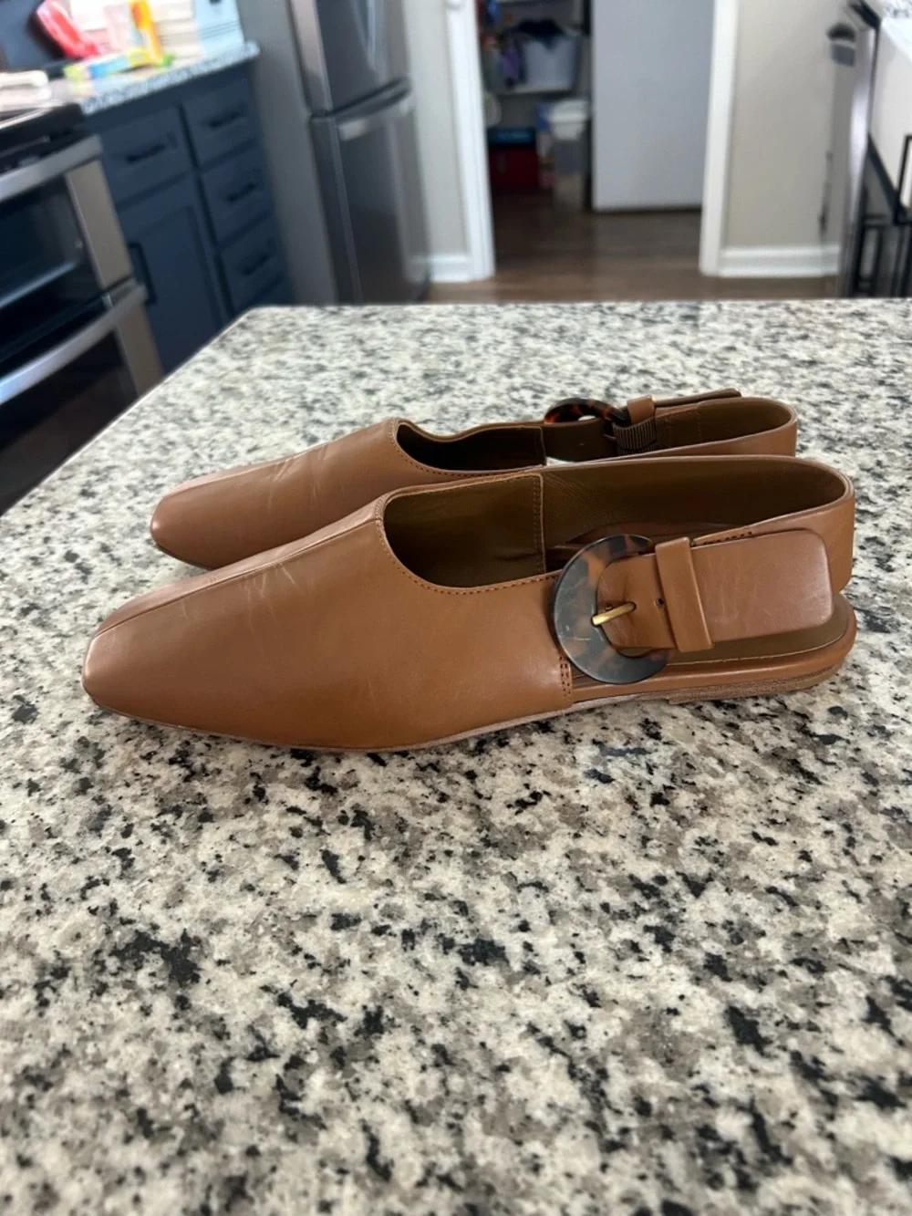 Vince Cadot Tortoise Buckle Slingback Flats Leather Peanut 7.5 - Picture 4 of 11